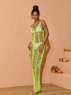 Sevilla V Neck Knitted Maxi Dress In Green
