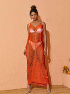 Sevilla V Neck Knitted Maxi Dress In Orange