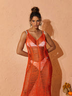 Sevilla V Neck Knitted Maxi Dress In Orange