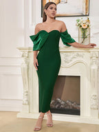 Sexy Asymmetric Sleeves Off Shoulder Bandage Green Slash Neck Party Dress