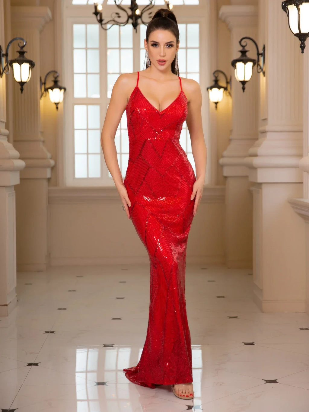 Backless Padded Sequin Party Dress