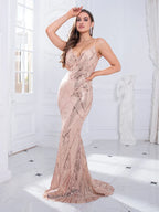 Backless Padded Sequin Party Dress