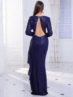 Backless Ruffled Sequined Party Dress