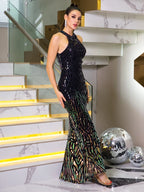 Shiny Sequined Slit Party Dress