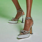 Elegant PVC Transparent Pointed Platform Women Rhinestone Butterflyknot High Heel
