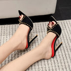 club pointed peep toe rivet denim Thin high heel party High Heel