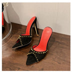 club pointed peep toe rivet denim Thin high heel party High Heel