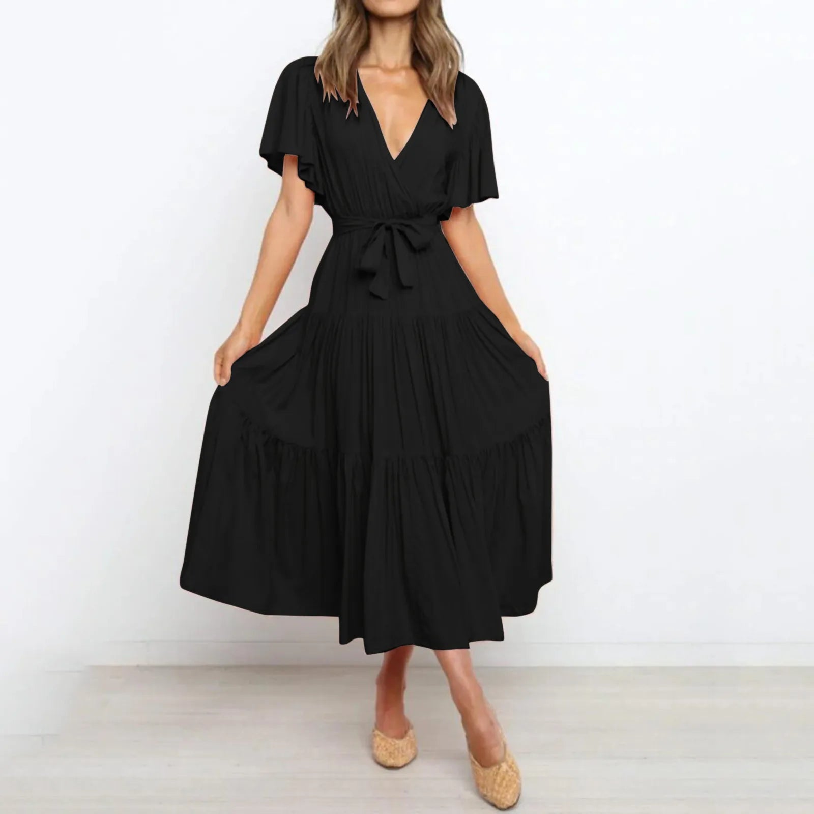 Irina Maxi Dress with a Deep V-neck for Women Chic Boutique Style