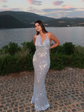 Sexy Glitter Sequinned Women's Backless Maxi Chic Halter Party Dress