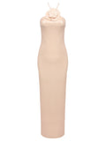 Sexy Halter 3D Flowers Sequins Long Dress Sleeveless Backless Party Dress
