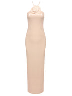Sexy Halter 3D Flowers Sequins Long Dress Sleeveless Backless Party Dress