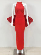 Sexy Halter Neck Backless Bow Design Red Sleeveless Bodycon Party Dress