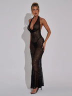 Sexy Halter Neck Lace-up Sparkly Sequins Silver Black Backless Party Dress