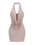 Sexy Halter Neck Low Cut Diamonds Mini Nude Party Dress