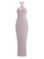 Sexy Halter Neck Shiny Diamonds Bow Maxi Dress Backless Party Dress