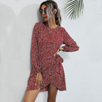 Sexy Irregular Hem Mini Bodycon Dress Long Sleeve O neck Spring Autumn Dress Leopard Short Dress