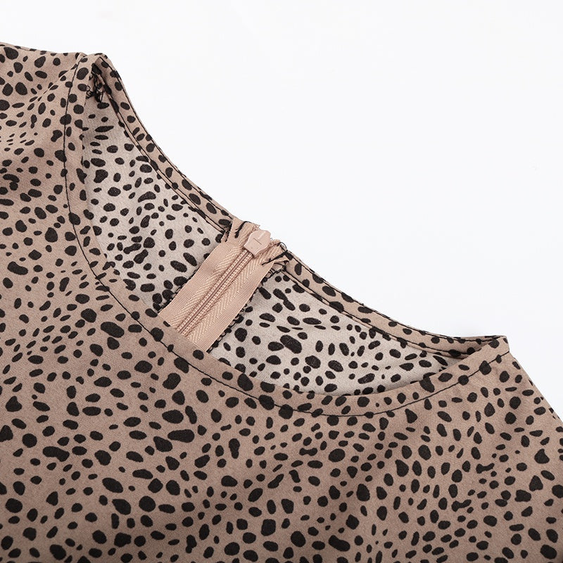 Sexy Irregular Hem Mini Bodycon Dress Long Sleeve O neck Spring Autumn Dress Leopard Short Dress