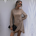 Sexy Irregular Hem Mini Bodycon Dress Long Sleeve O neck Spring Autumn Dress Leopard Short Dress