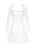 Sexy Long Sleeves Square Collar Crystal A-Line Slim Dress Elegant Party Dress