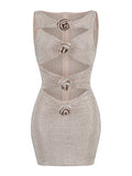 Sexy Luxury Diamonds 3D Flowers Mini Dress Sleeveless Cut Out Sparkly Party Dress