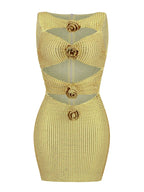 Sexy Luxury Diamonds 3D Flowers Mini Dress Sleeveless Cut Out Sparkly Party Dress
