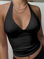 DressBetty - V Neck Halter Off Shoulder Crop Top