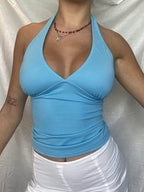 DressBetty - V Neck Halter Off Shoulder Crop Top