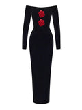 Sexy Off Shoulder V Neck Hollow Out Flower Dress Women Party Dress