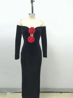 Sexy Off Shoulder V Neck Hollow Out Flower Dress Women Party Dress