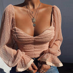 DressBetty - Polka Dots Mesh Chiffon Crop Top