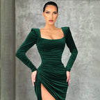 Sexy Red Velvet Elegant Midi Party Dress