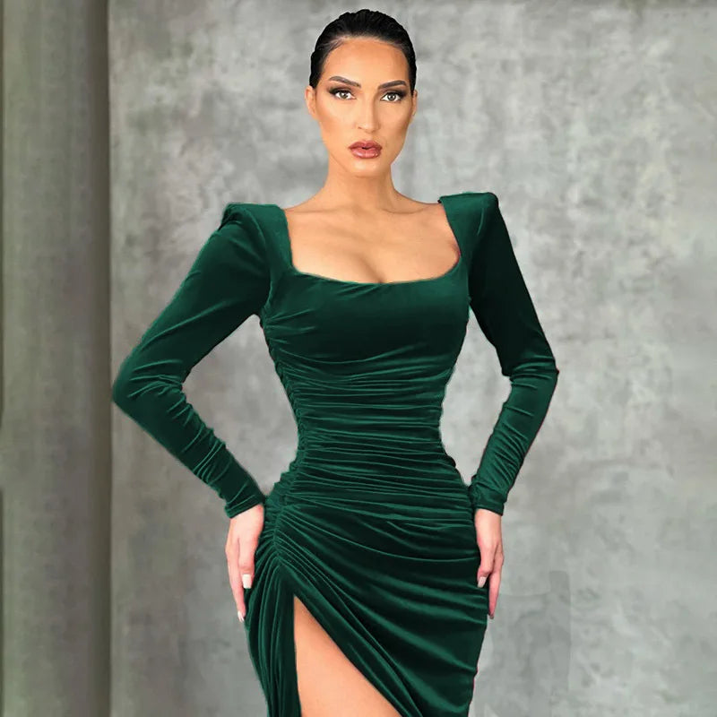 Sexy Red Velvet Elegant Midi Party Dress