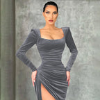 Sexy Red Velvet Elegant Midi Party Dress