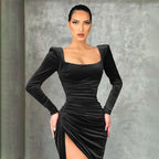 Sexy Red Velvet Elegant Midi Party Dress