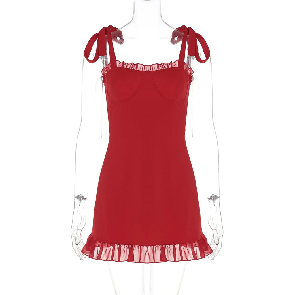 Ruffle Mini Bodycon Pleated Red Party Dress