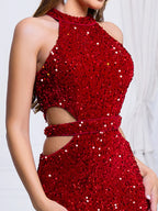 Cut-Out Sequined Party Dress