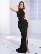 Cut-Out Sequined Party Dress