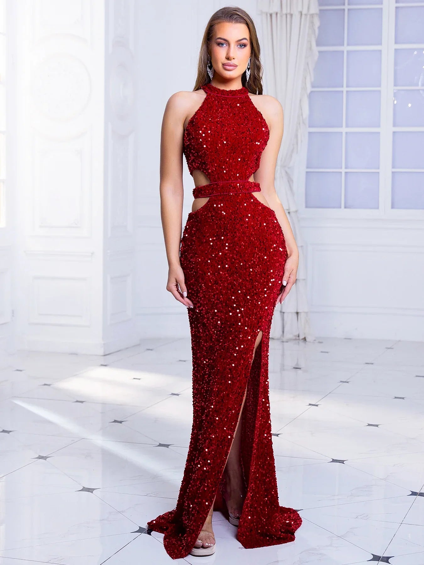 Cut-Out Sequined Party Dress