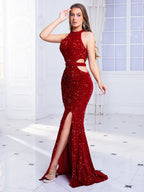 Cut-Out Sequined Party Dress