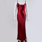 Gold Satin Spaghetti Strap Party Dress
