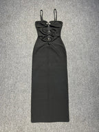 Sexy Spaghetti Strap Hollow Out Bandage Black Green Sleeveless Party Dress