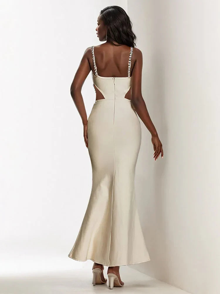 Sexy Spaghetti Strap Hollow Out Crystal Bandage Dress Sleeveless Party Dress