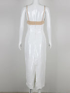 Sexy Spaghetti Strap Luxury Diamond Sequin Dress White Backless Midi Party Dress