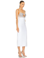 Sexy Spaghetti Strap Luxury Diamond Sequin Dress White Backless Midi Party Dress