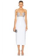Sexy Spaghetti Strap Luxury Diamond Sequin Dress White Backless Midi Party Dress