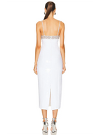 Sexy Spaghetti Strap Luxury Diamond Sequin Dress White Backless Midi Party Dress