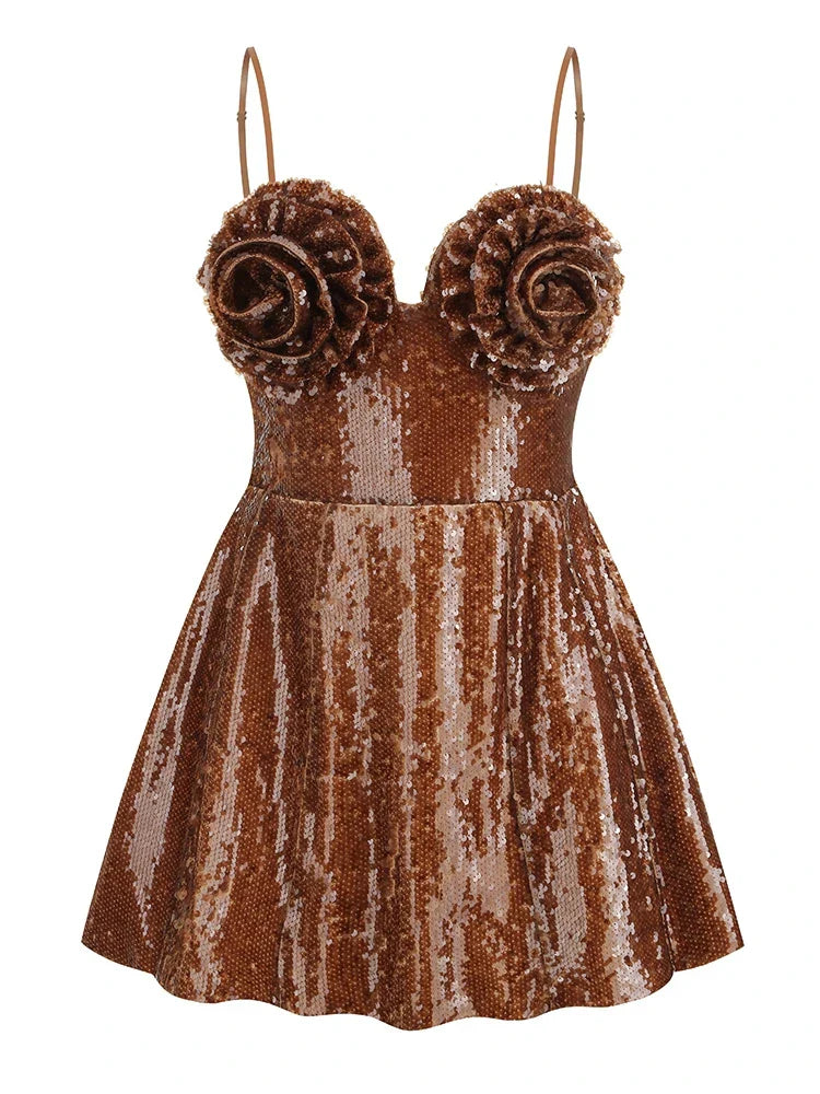Sexy Spaghetti Strap Sequins Flower Mini A-Line Backless Party Dress