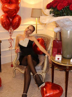 Sexy Strapless Heart Diamonds Bandage Gloves Black Backless Bodycon Party Dress