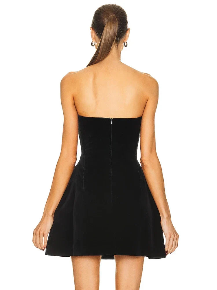 Sexy Strapless Heart Shape Crystal Design Mini Dress Velvet A-Line Party Dress