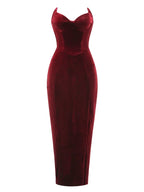 Sexy Strapless V Neck Velvet Maxi Dress Women Burgundy Black Party Dress